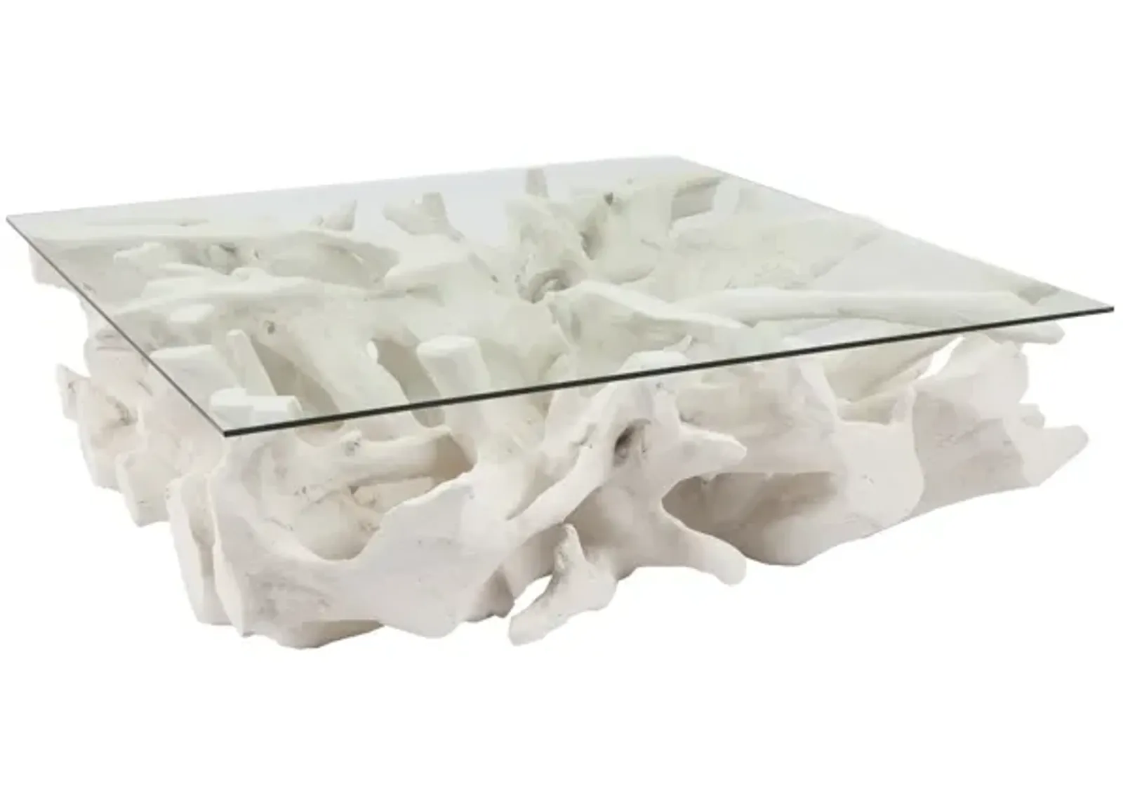 Cast Root Coffee Table, White Stone, With Glass