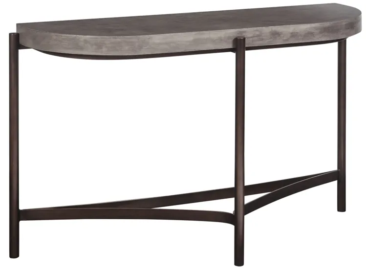 Lyon Semi-circular Natural Concrete and Metal Console Table