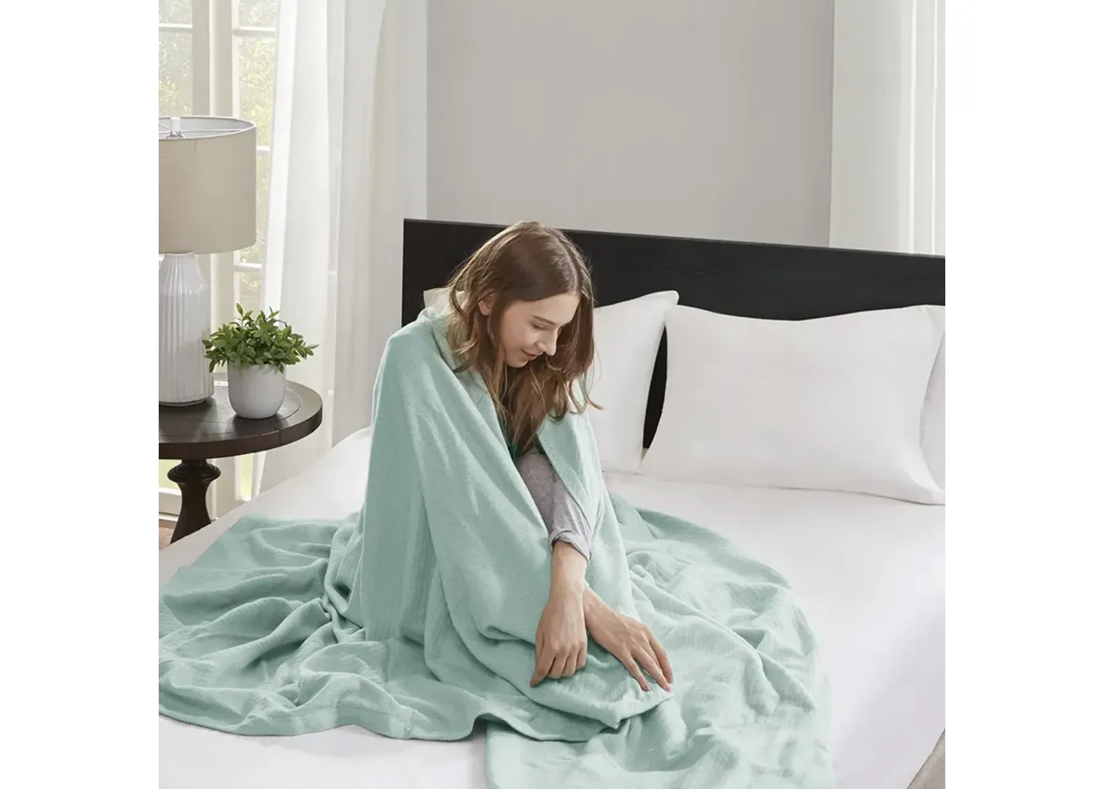 Madison Park Liquid Cotton Seafoam Blanket