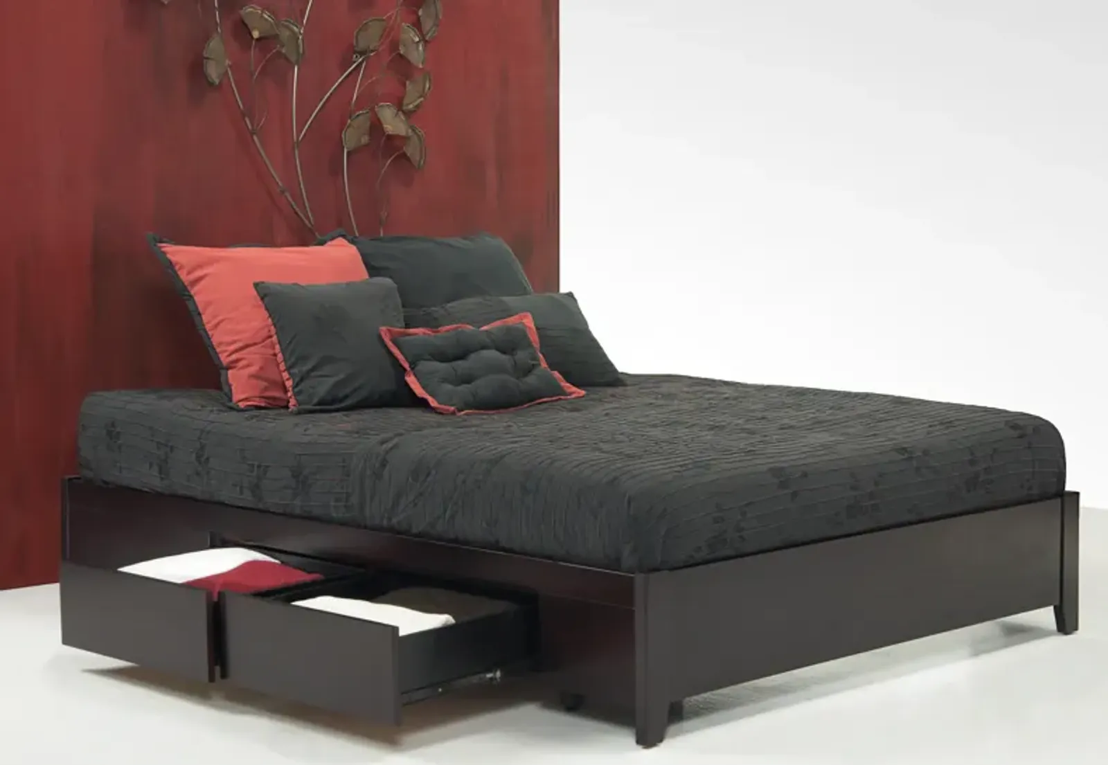 Simple Full-size Platform Storage Bed in Espresso