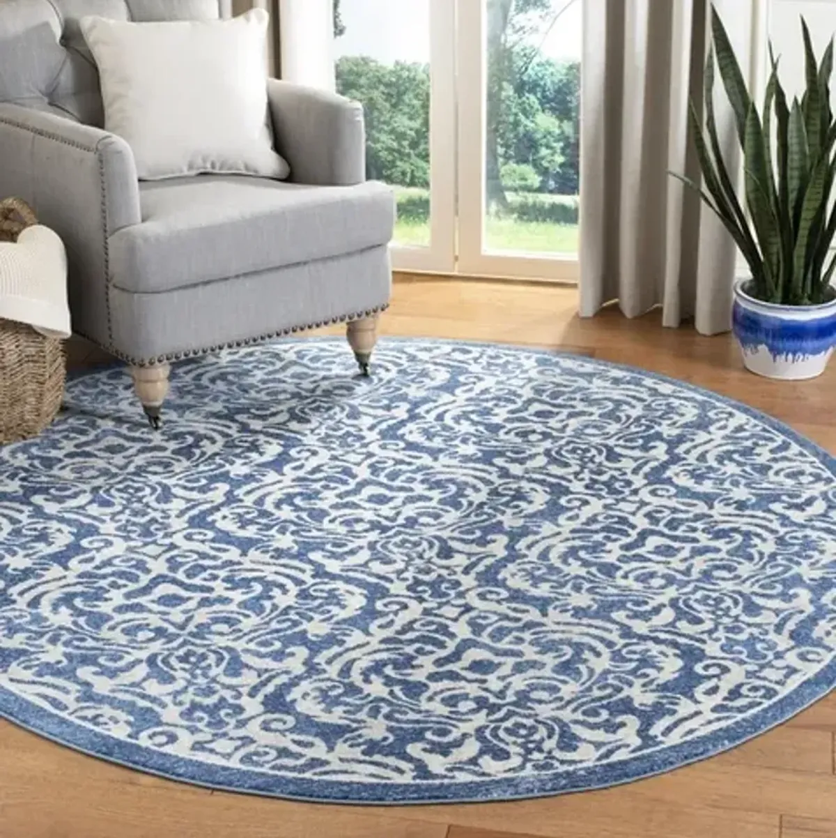 Brentwood 810 Navy / Creme 3' X 3' Round Round Powerloomed Rug