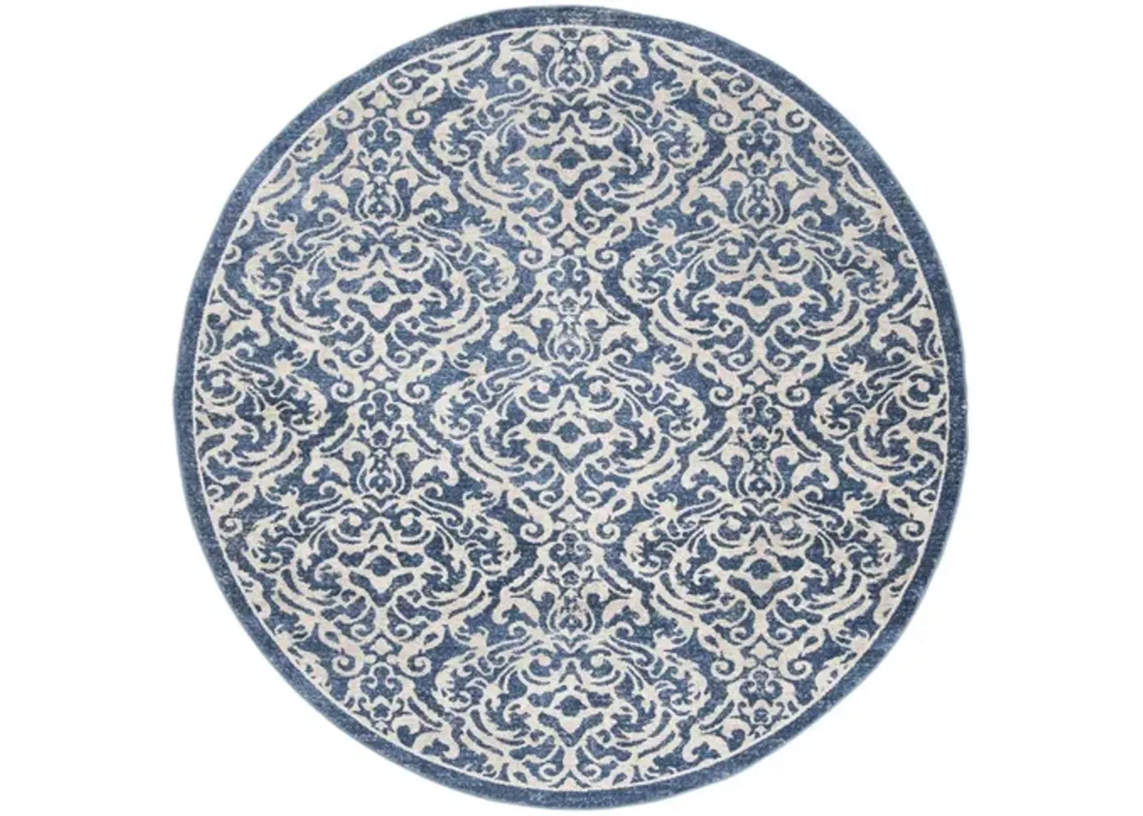 Brentwood 810 Navy / Creme 3' X 3' Round Round Powerloomed Rug