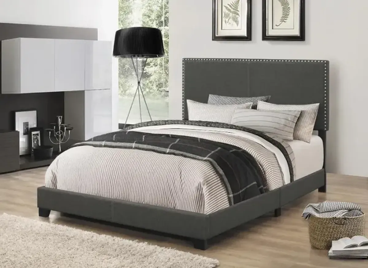 Boyd Full Upholstered Bed with Nailhead Trim Charcoal