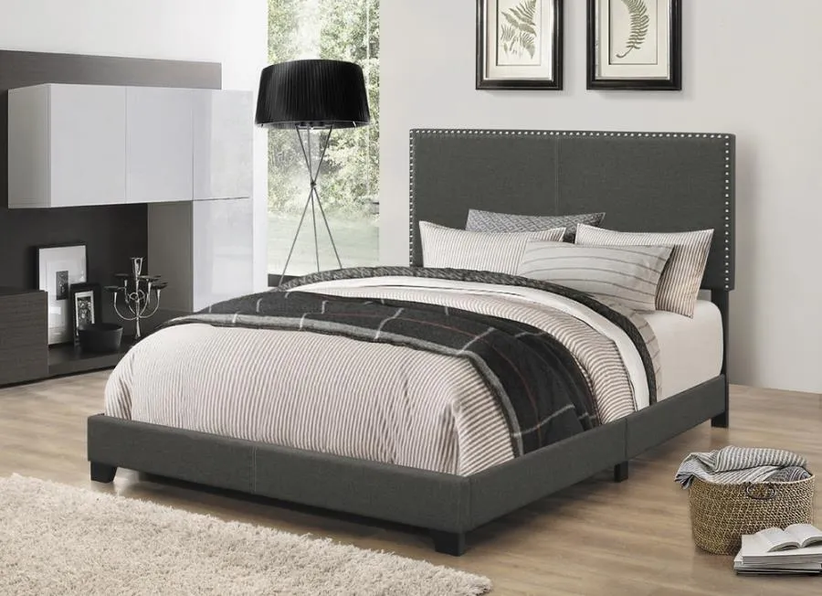 Boyd Full Upholstered Bed with Nailhead Trim Charcoal