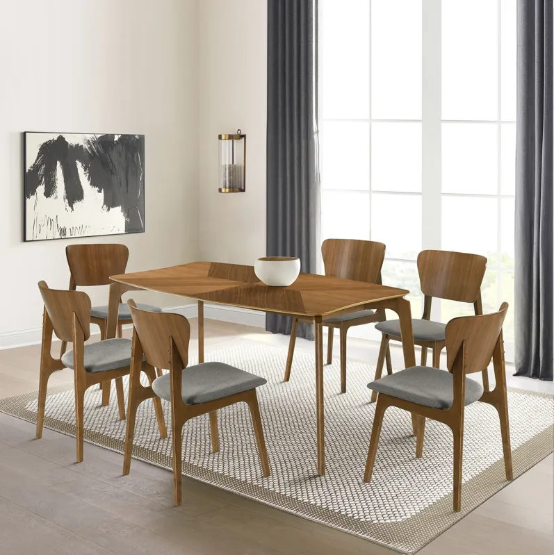 Kalia 7 Piece Wood Dining Set in Walnut Finish with Charcoal Fabric