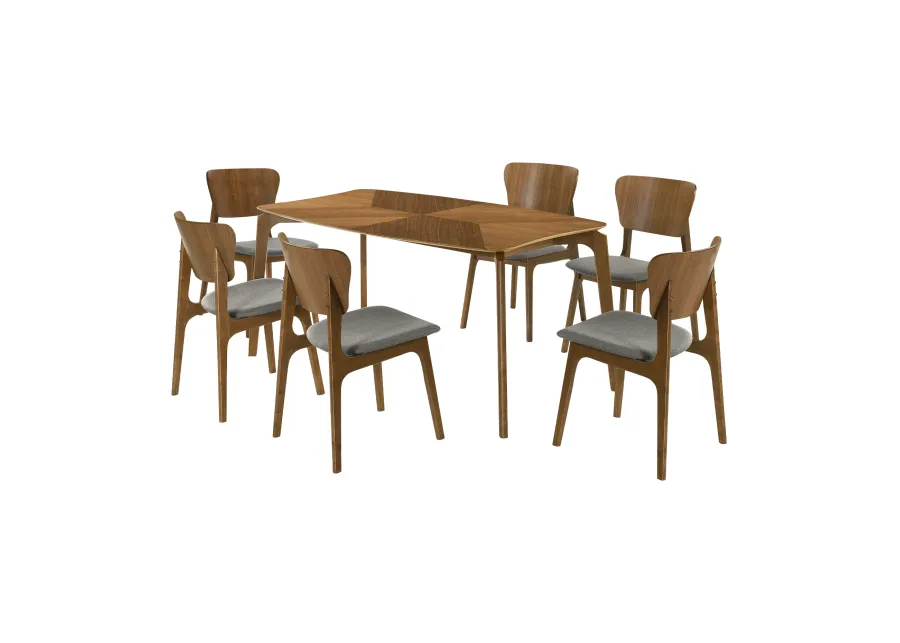 Kalia 7 Piece Wood Dining Set in Walnut Finish with Charcoal Fabric