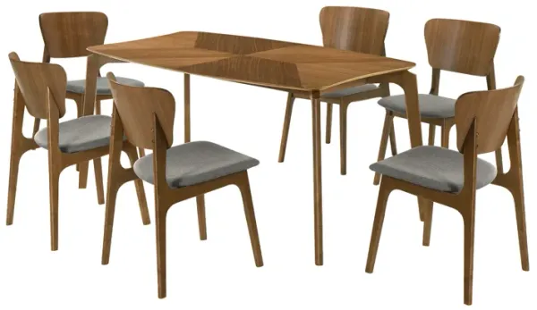 Kalia 7 Piece Wood Dining Set in Walnut Finish with Charcoal Fabric