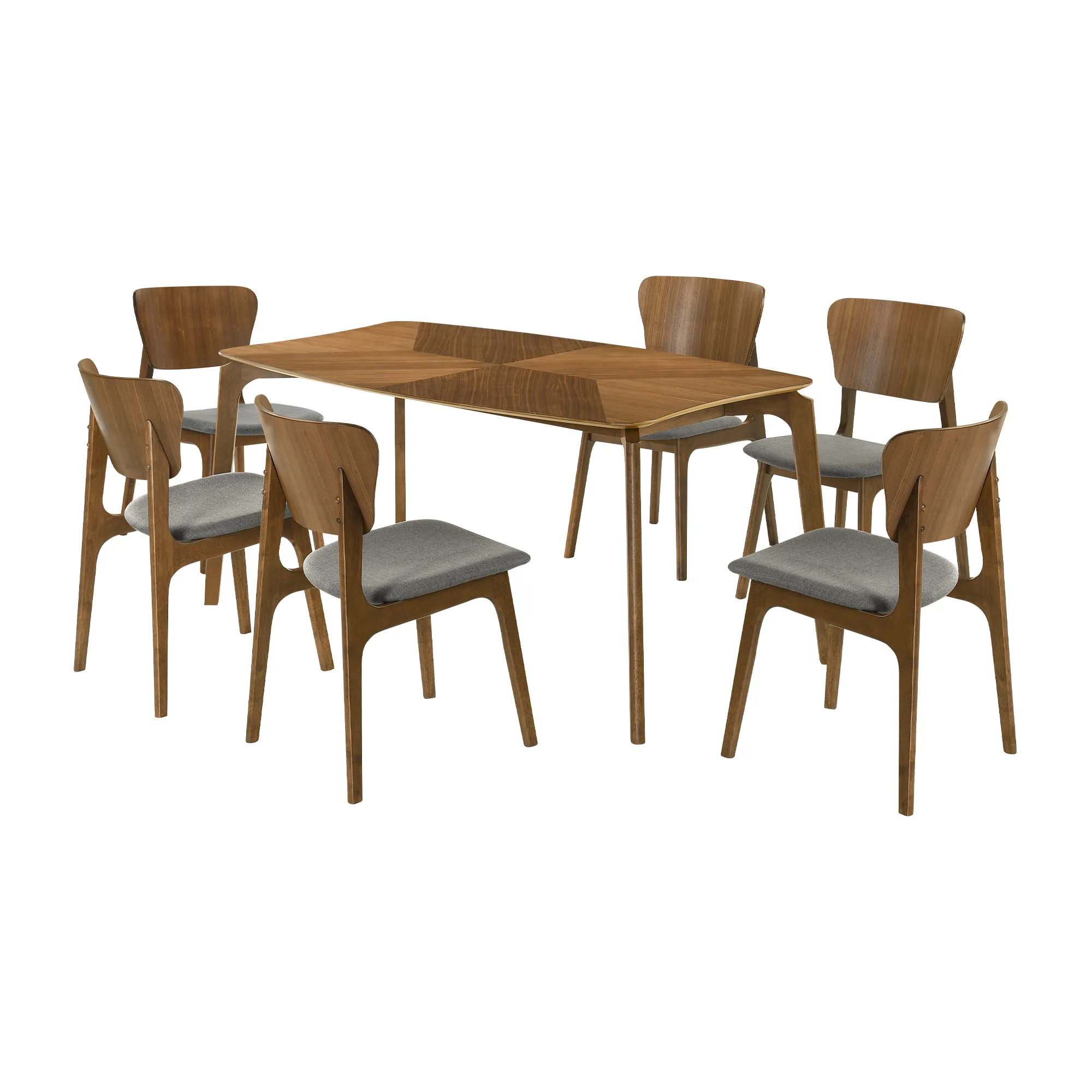 Kalia 7 Piece Wood Dining Set in Walnut Finish with Charcoal Fabric