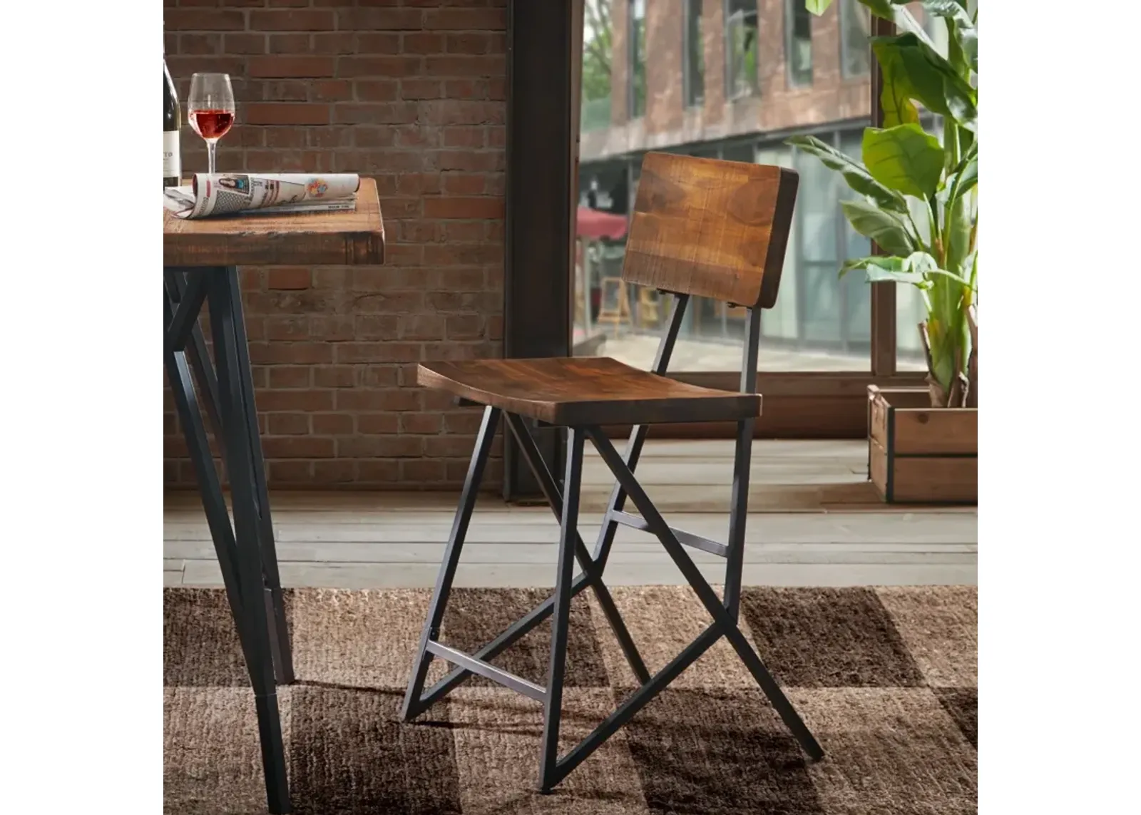 INK+IVY Trestle Reclaimed Brown/ Gun Metal Counter Stool