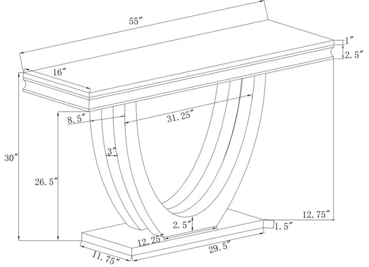 Kerwin U-base Rectangle Sofa Table White and Chrome