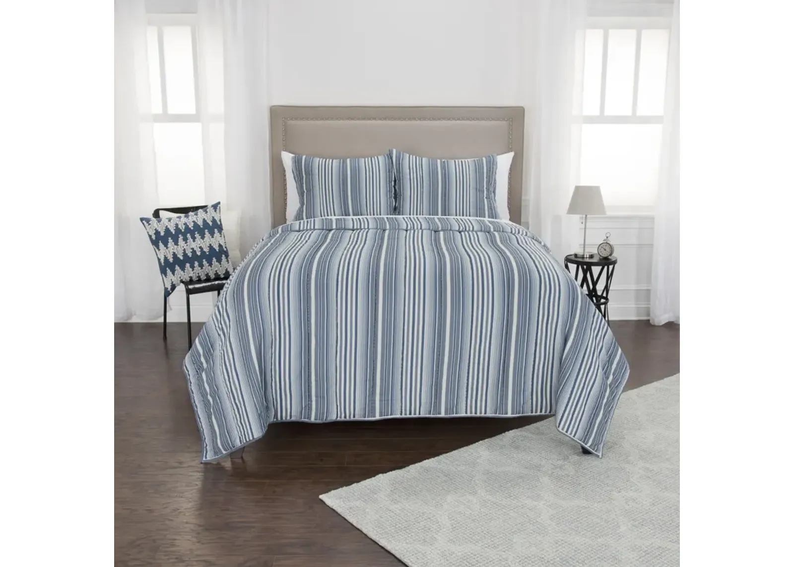 The Brady King Stripe Ivory Quilt -  Set of 3