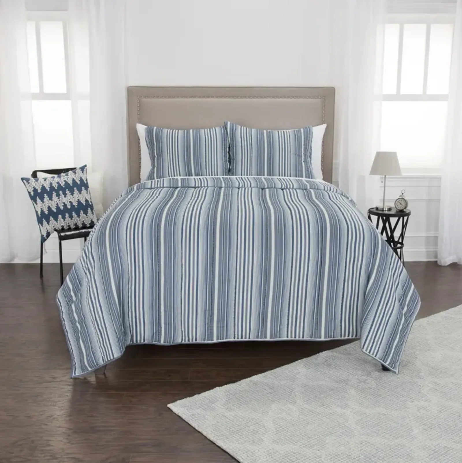 The Brady King Stripe Ivory Quilt -  Set of 3