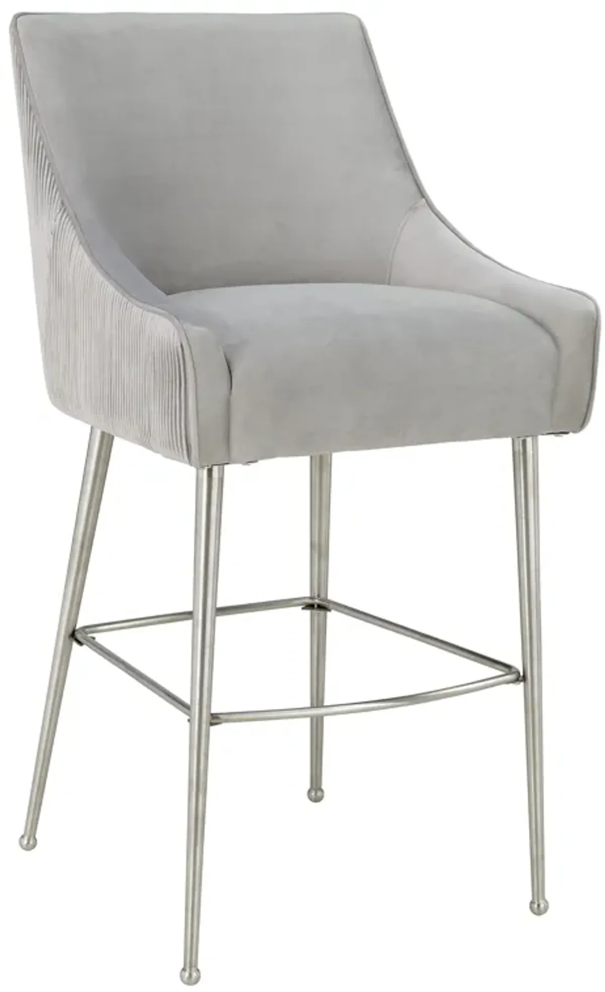 Beatrix Pleated Light Grey Velvet Bar Stool