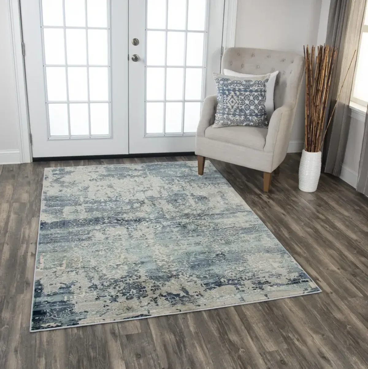 Chelsea Gray/Teal Abstract Polyester 8'6" x 11'10" Rectangle Rug