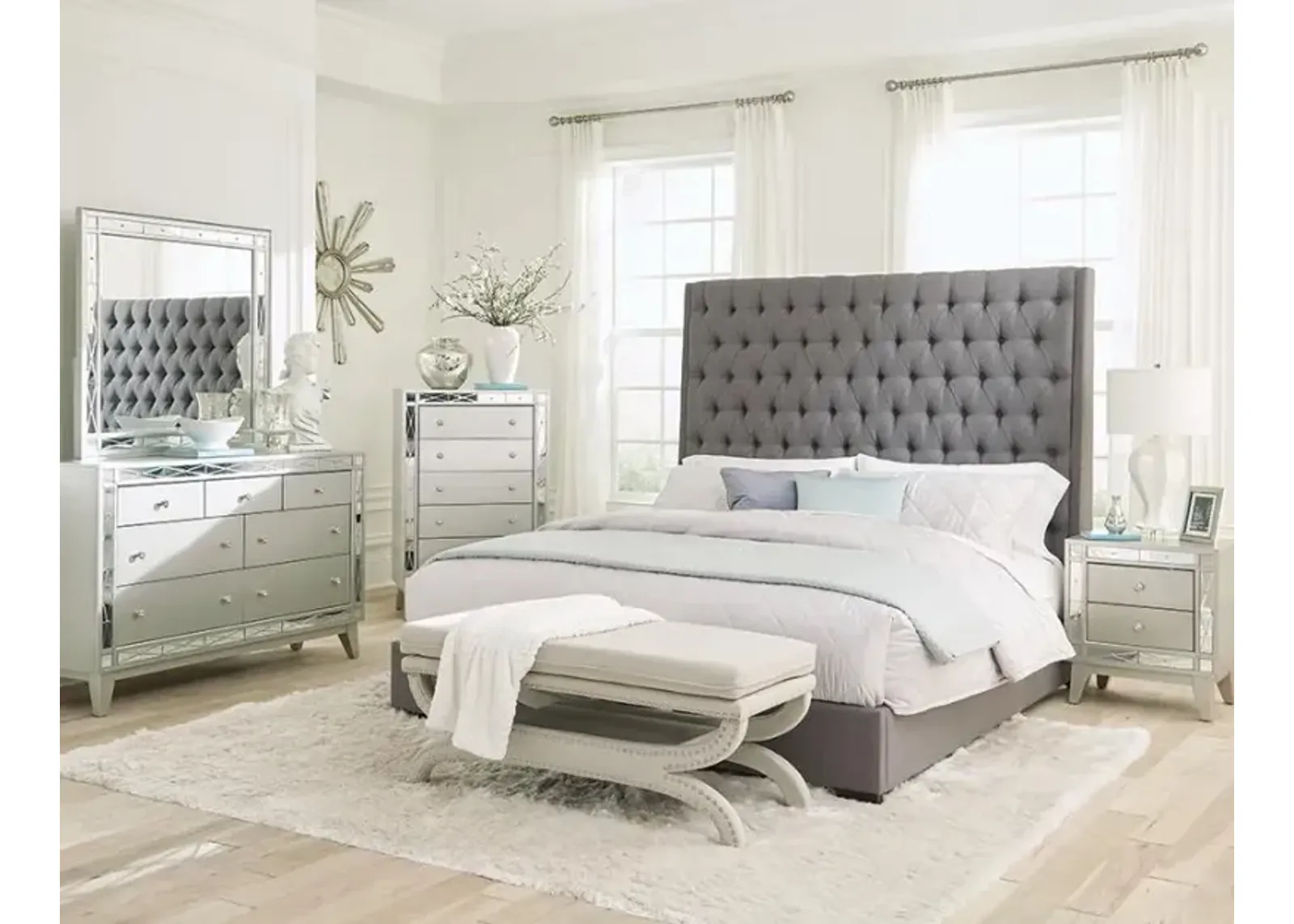 Camille 4-piece Eastern King Bedroom Set Grey and Metallic Mercury