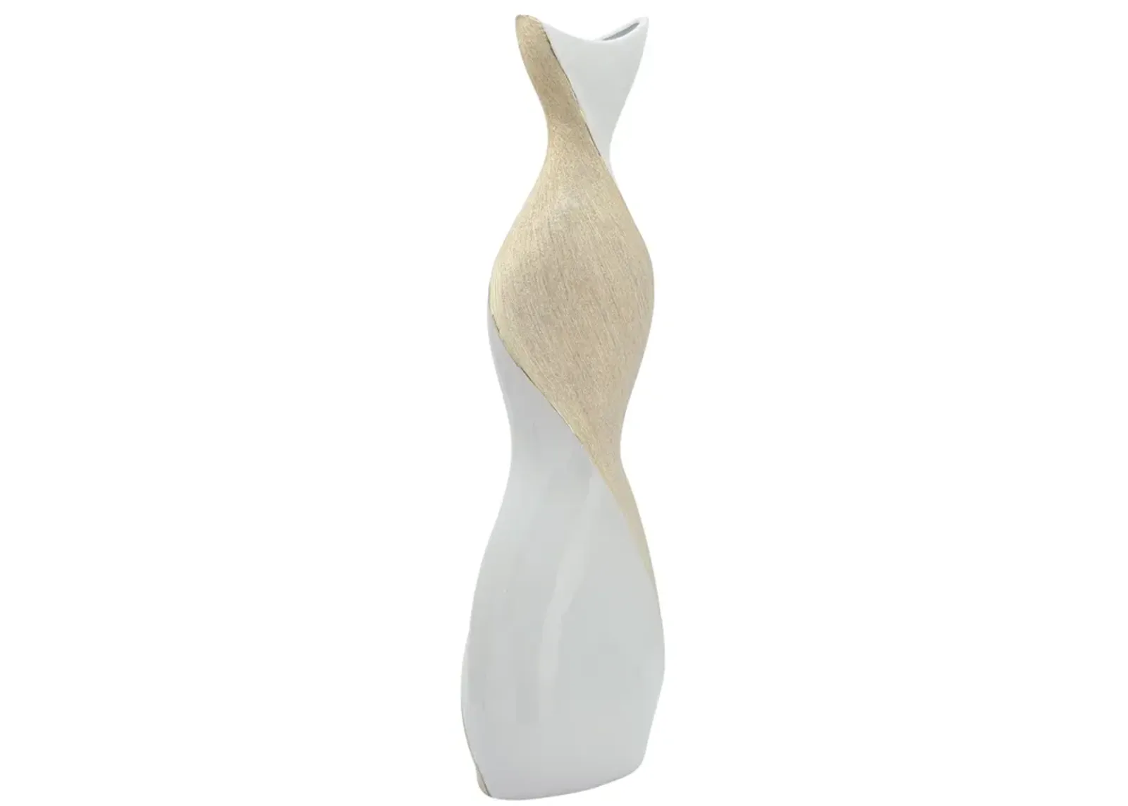 24" Twisted Vase, White/gold