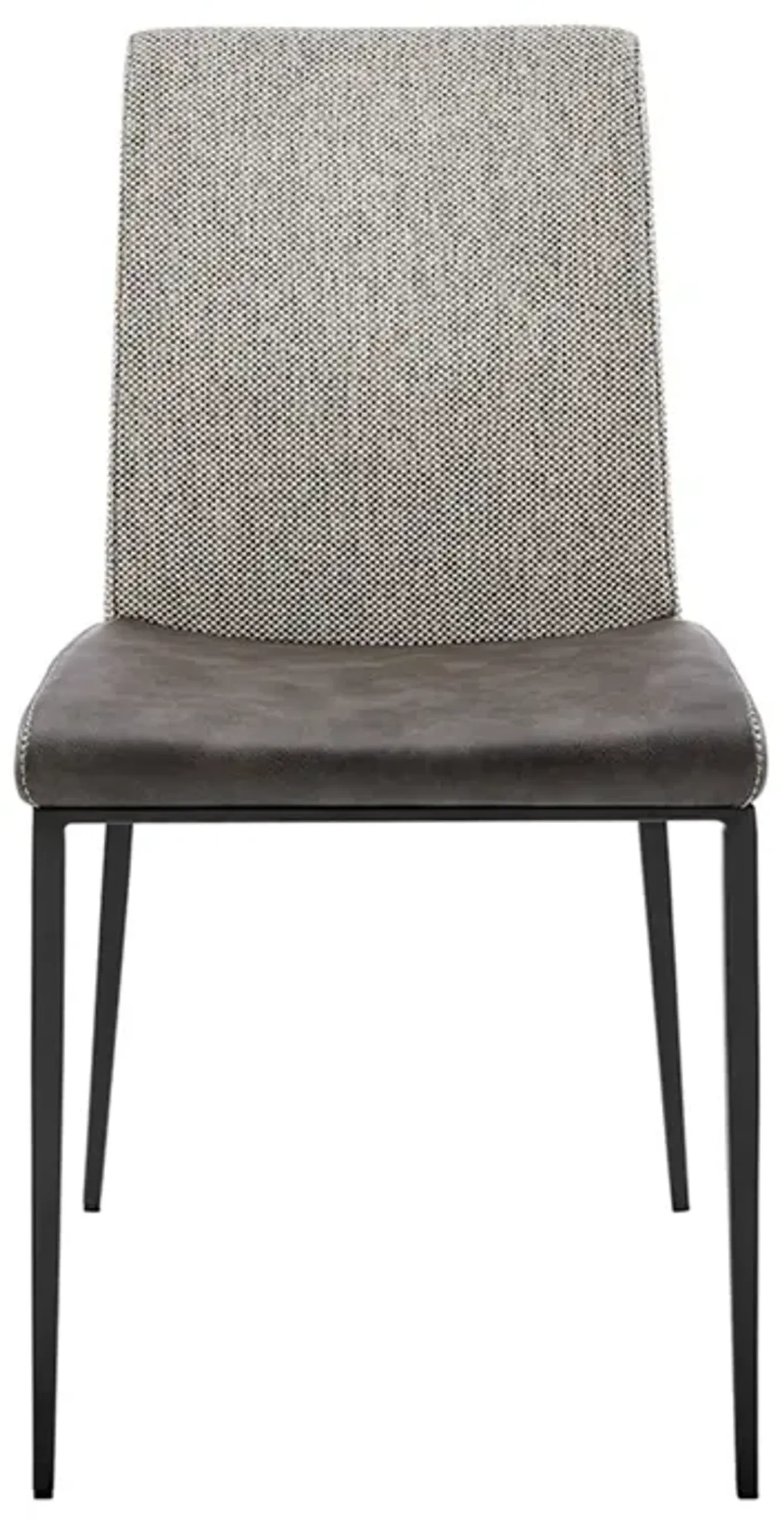 Rasmus Side Chair with Dark Gray Leatherette and Light Gray Fabric with Matte Black Legs - Set of 2