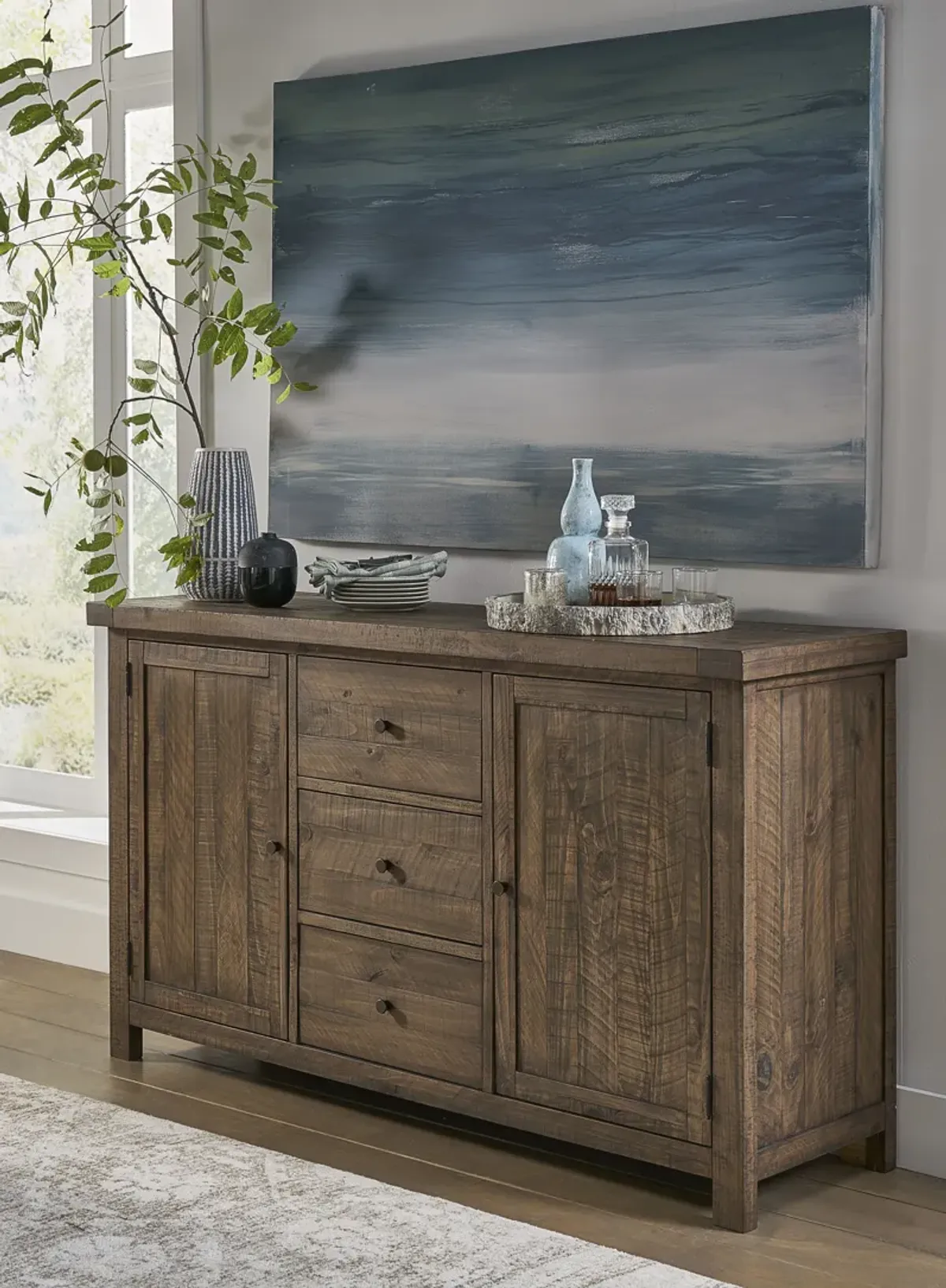 Autumn Solid Wood Three Drawer Two Door Sideboard in Flint Oak