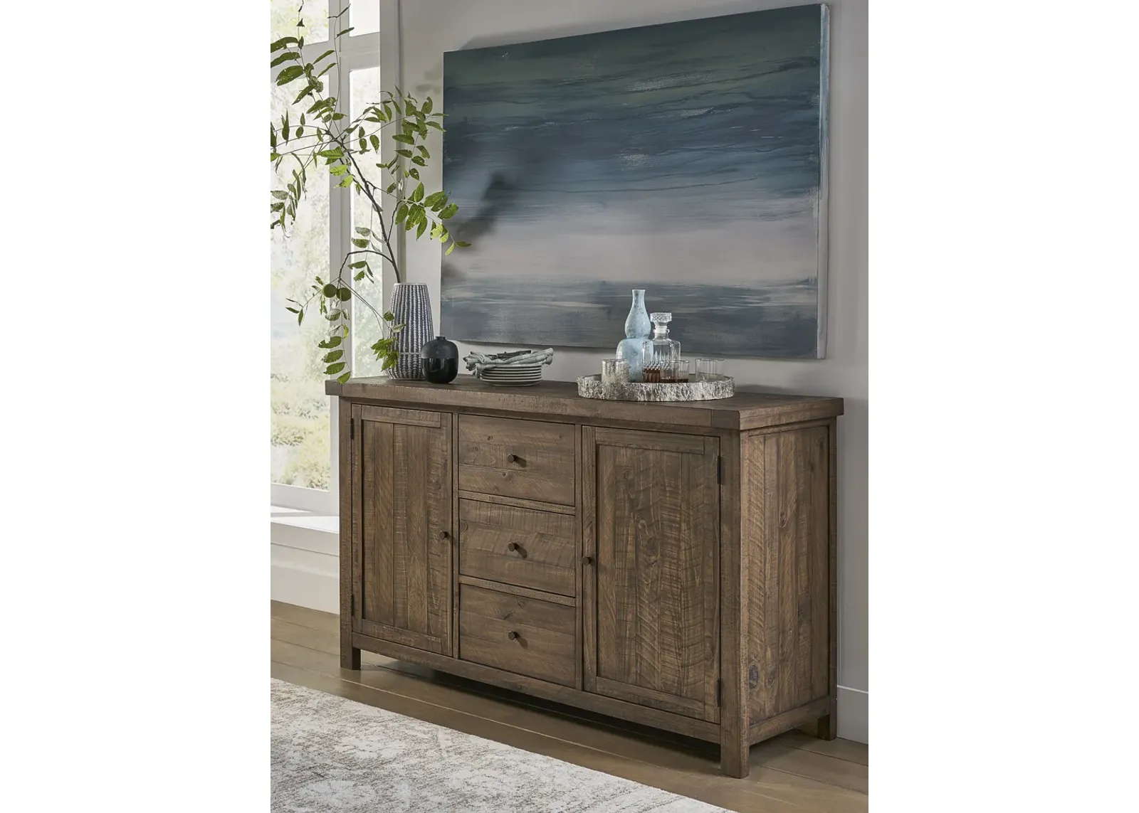 Autumn Solid Wood Three Drawer Two Door Sideboard in Flint Oak