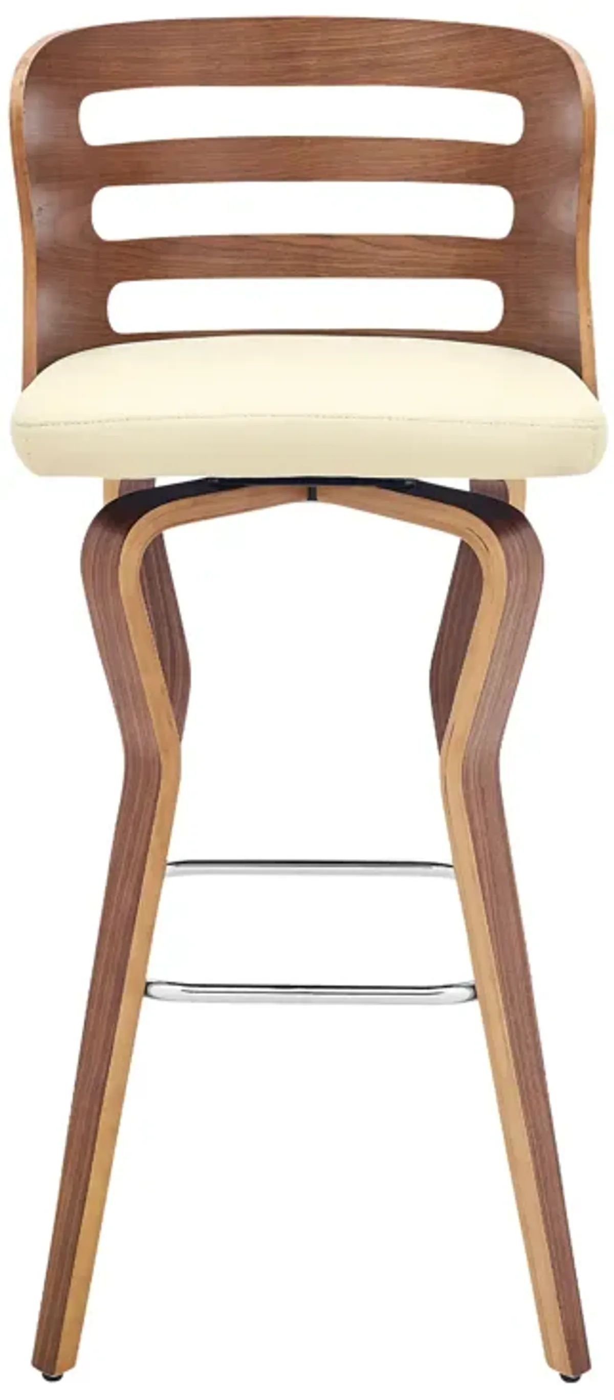 Verne 30" Swivel Cream Faux Leather and Walnut Wood Bar Stool