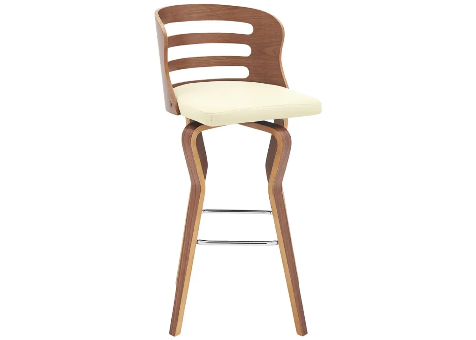 Verne 30" Swivel Cream Faux Leather and Walnut Wood Bar Stool