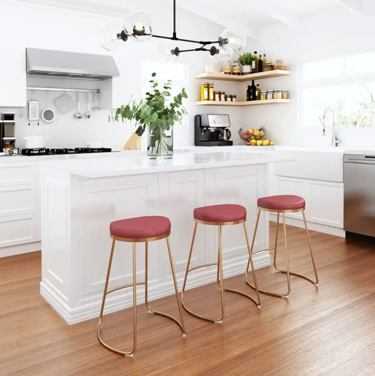 Bree Counter Stool (Set of 2) Burgundy & Gold