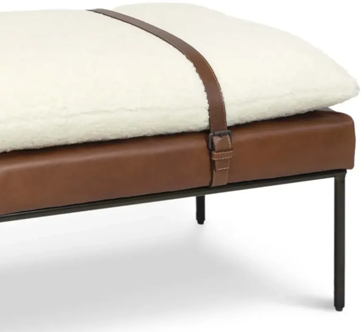 Aspen Leather and Boucle Faux Wool Bench