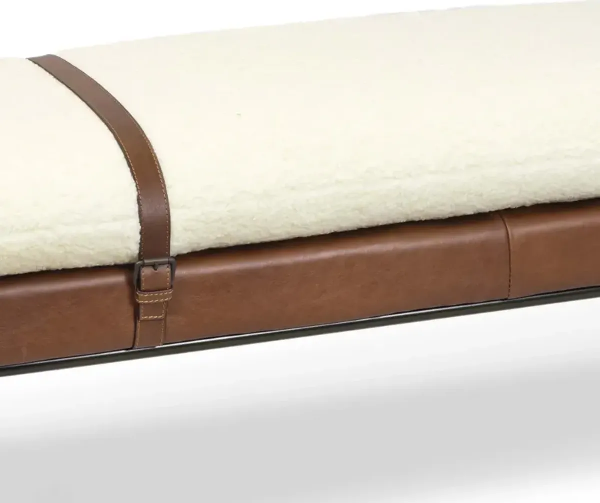 Aspen Leather and Boucle Faux Wool Bench