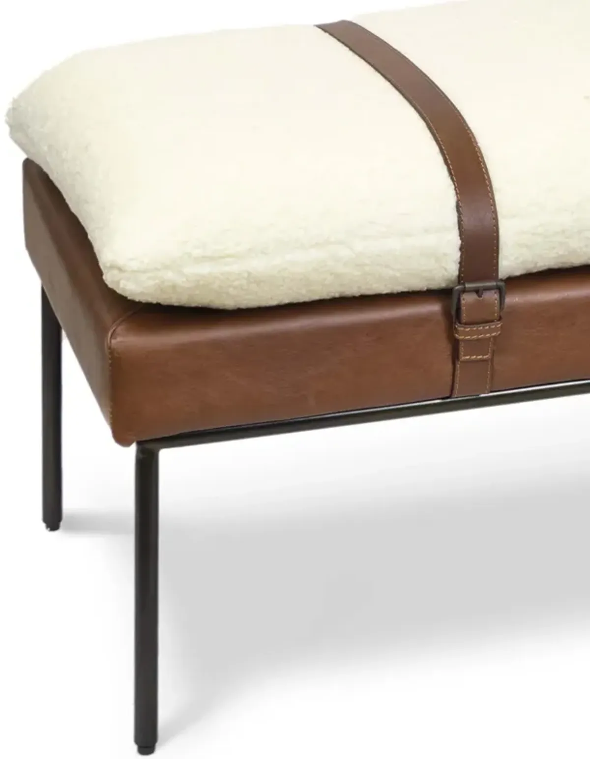 Aspen Leather and Boucle Faux Wool Bench