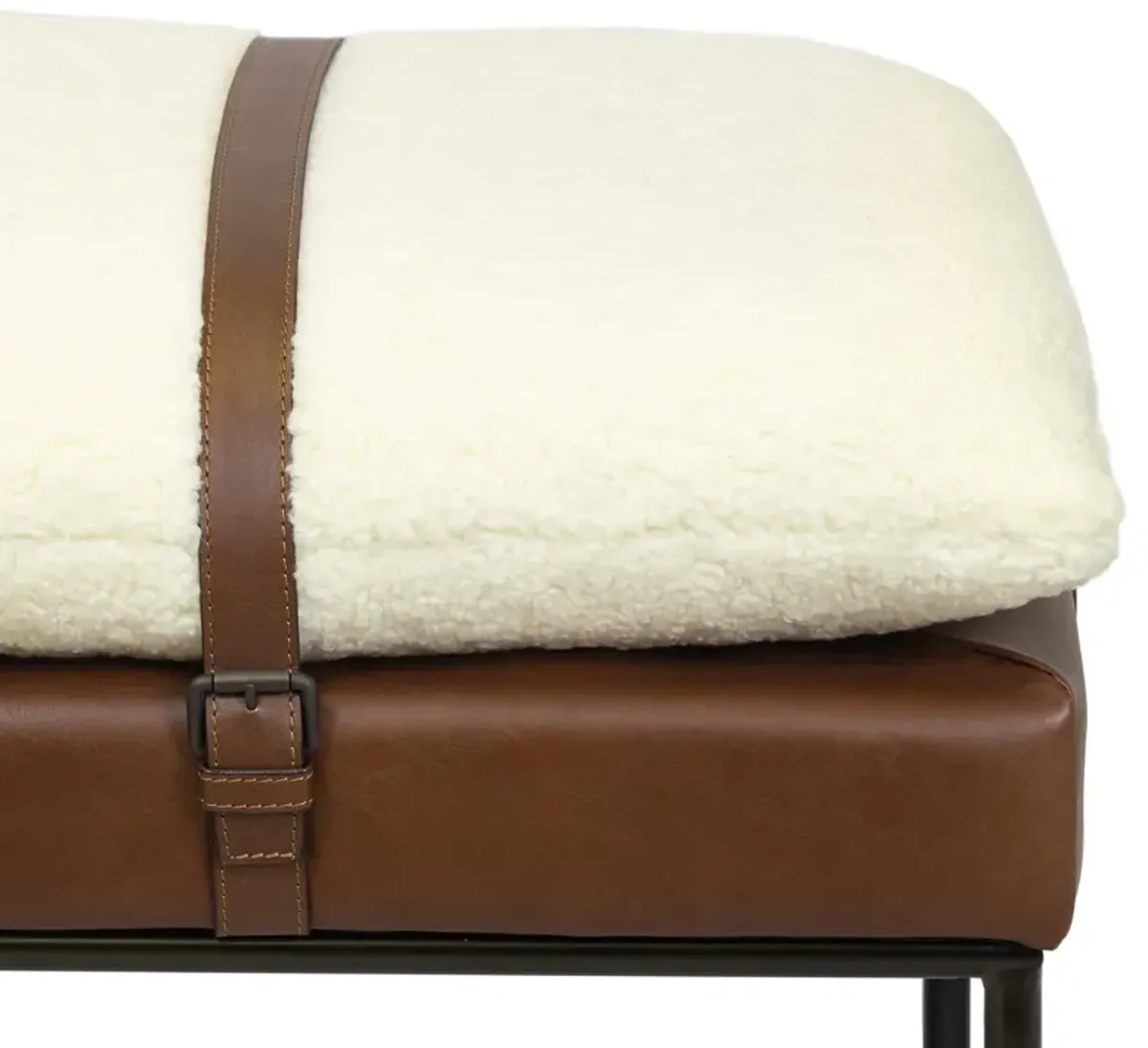 Aspen Leather and Boucle Faux Wool Bench