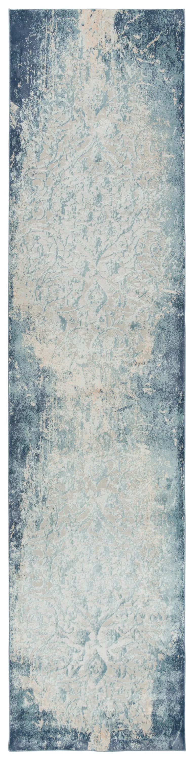 Chelsea Teal/Blue Vine/Scroll Polyester 2'7" x 9'6" Runner Rug