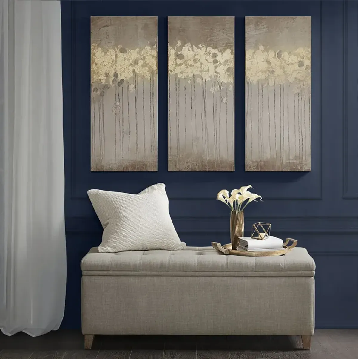 Madison Park Sandy Forest Taupe Gold Foil Abstract 3-piece Canvas Wall Art Set