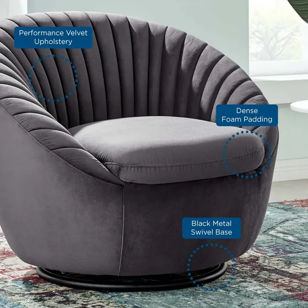 Whirr Tufted Performance Velvet Performance Velvet Swivel Chair