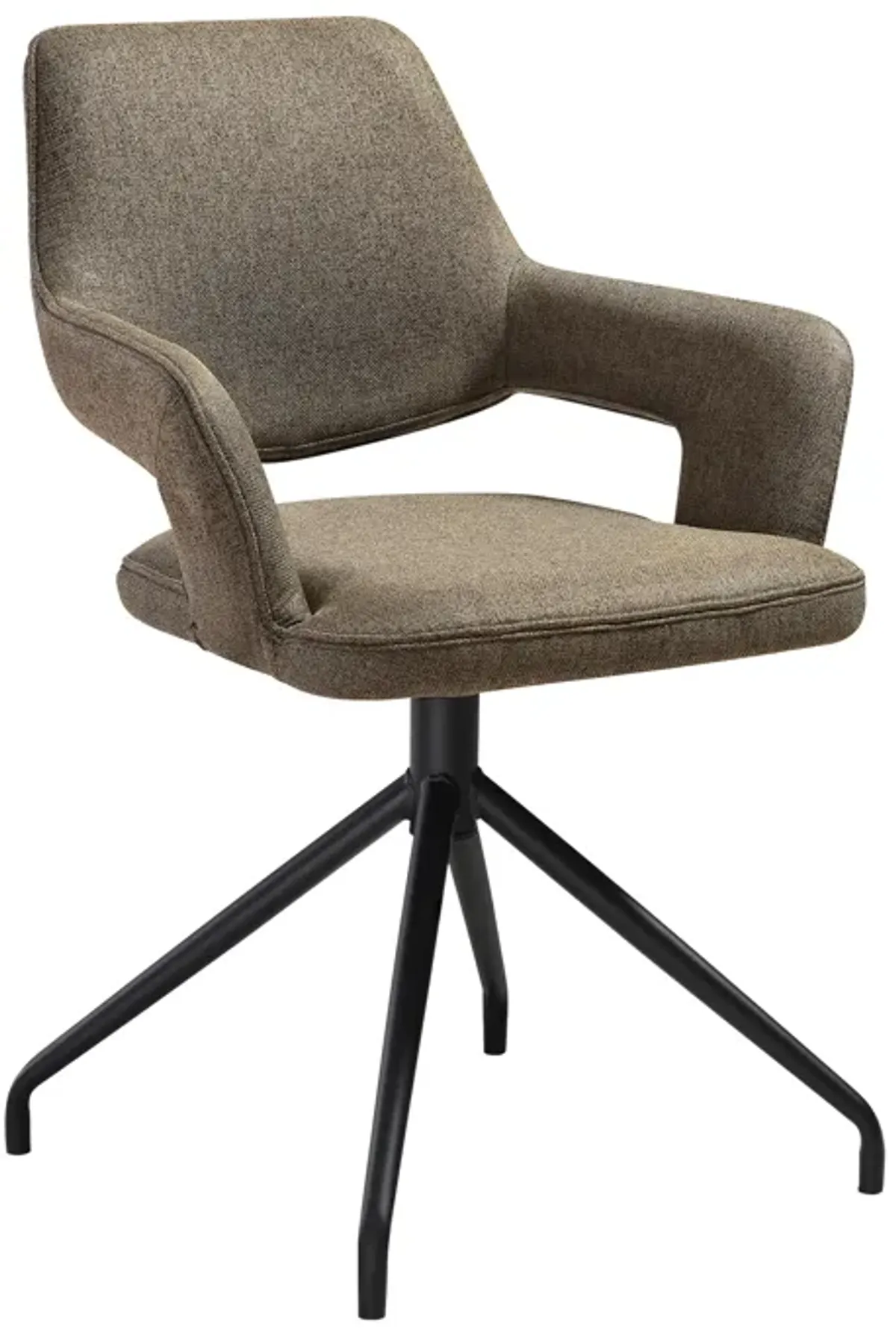 Penny Swivel Upholstered Dining Chair in Brown Fabric with Black Metal Legs - Set of 2