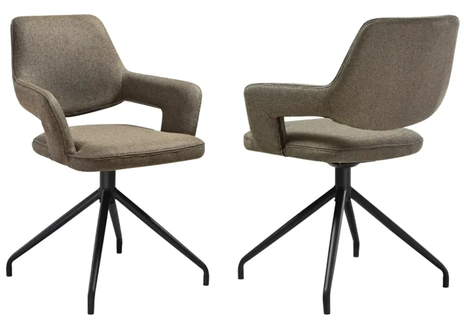 Penny Swivel Upholstered Dining Chair in Brown Fabric with Black Metal Legs - Set of 2