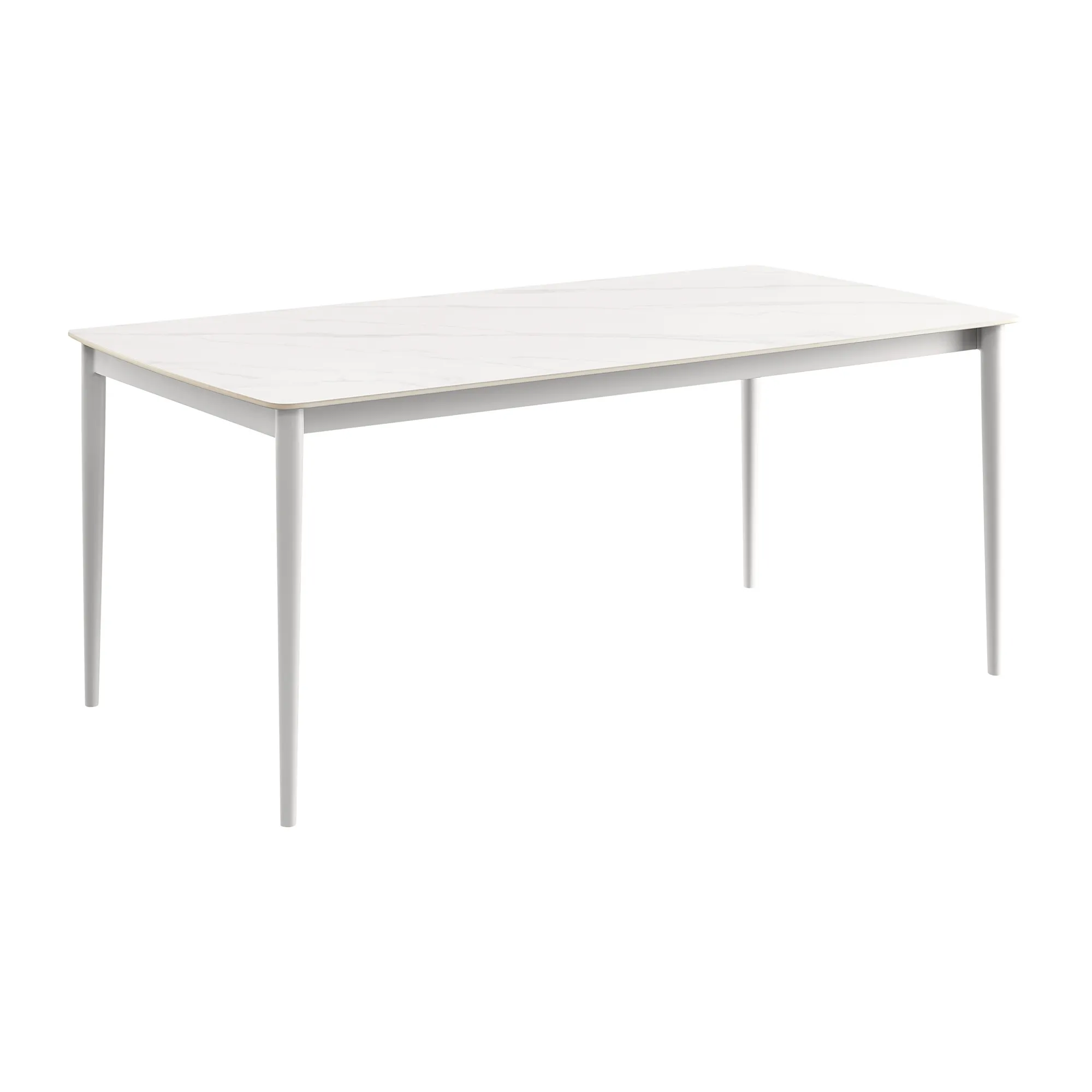 Rhodes Outdoor Patio Rectangular Dining Table in Snowy Sintered Stone and Porcelain Finish