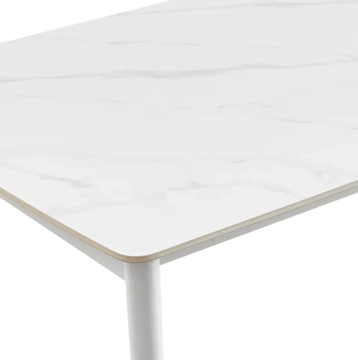 Rhodes Outdoor Patio Rectangular Dining Table in Snowy Sintered Stone and Porcelain Finish