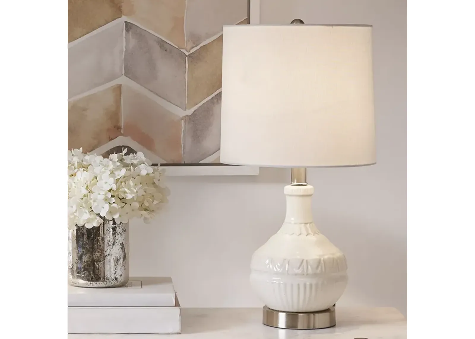 510 Design Gypsy White Embossed Boho Table Lamp