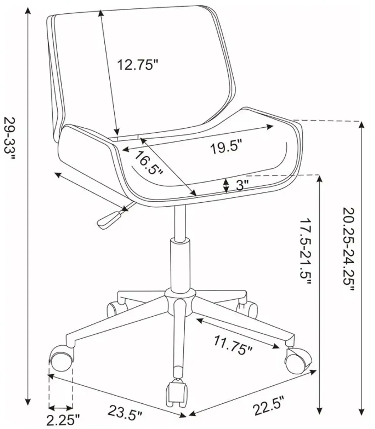 Addington Adjustable Height Office Chair Black and Chrome