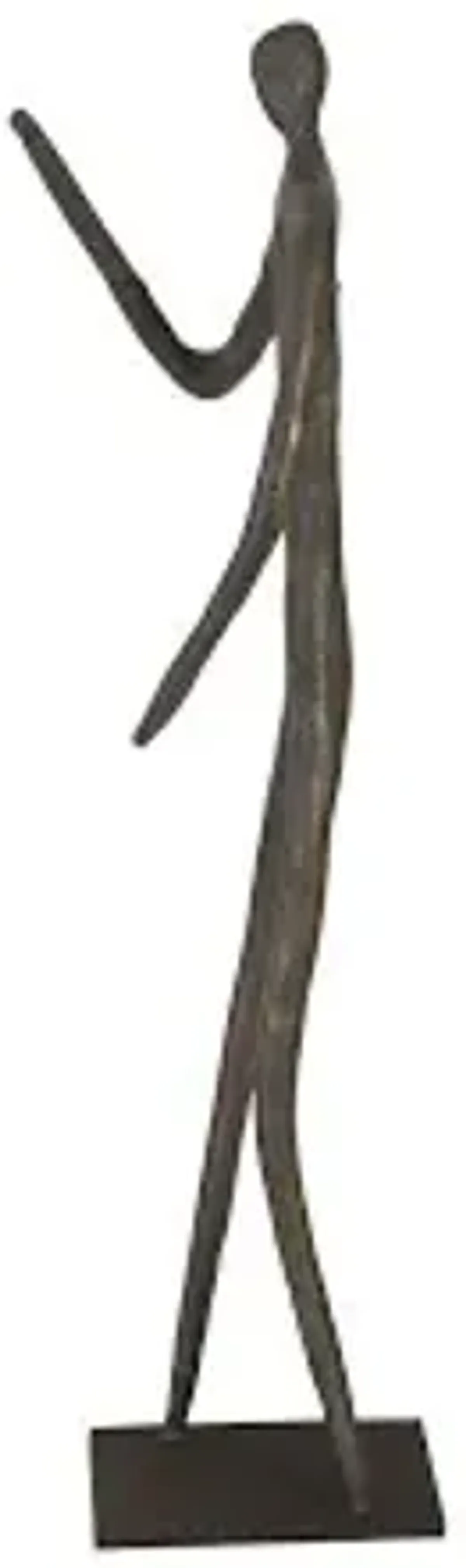 abstract figure on metal base, bronze finish, elbow bent