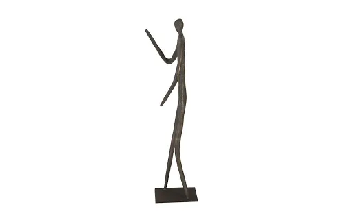 abstract figure on metal base, bronze finish, elbow bent