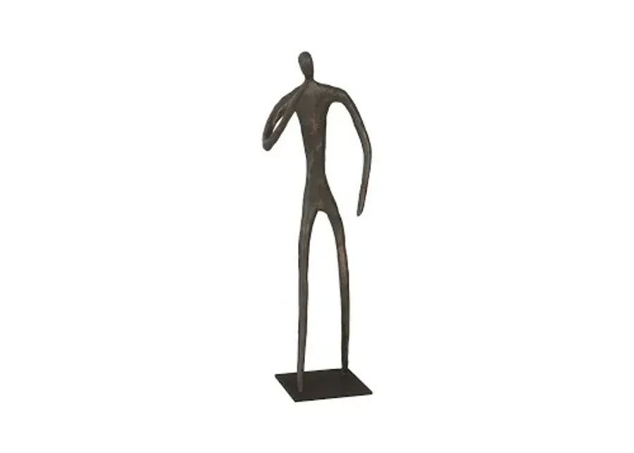 abstract figure on metal base, bronze finish, elbow bent