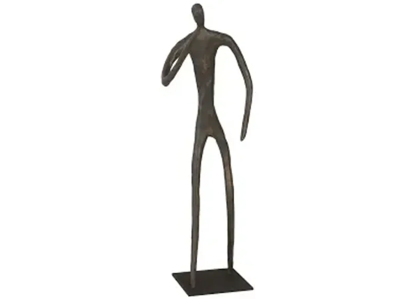 abstract figure on metal base, bronze finish, elbow bent