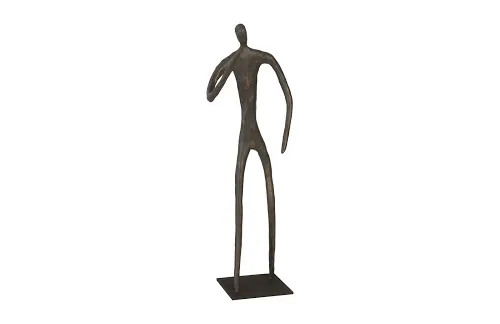 abstract figure on metal base, bronze finish, elbow bent