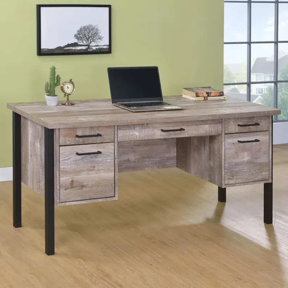 Abingdon 4-Drawer Office Desk Weathered Oak