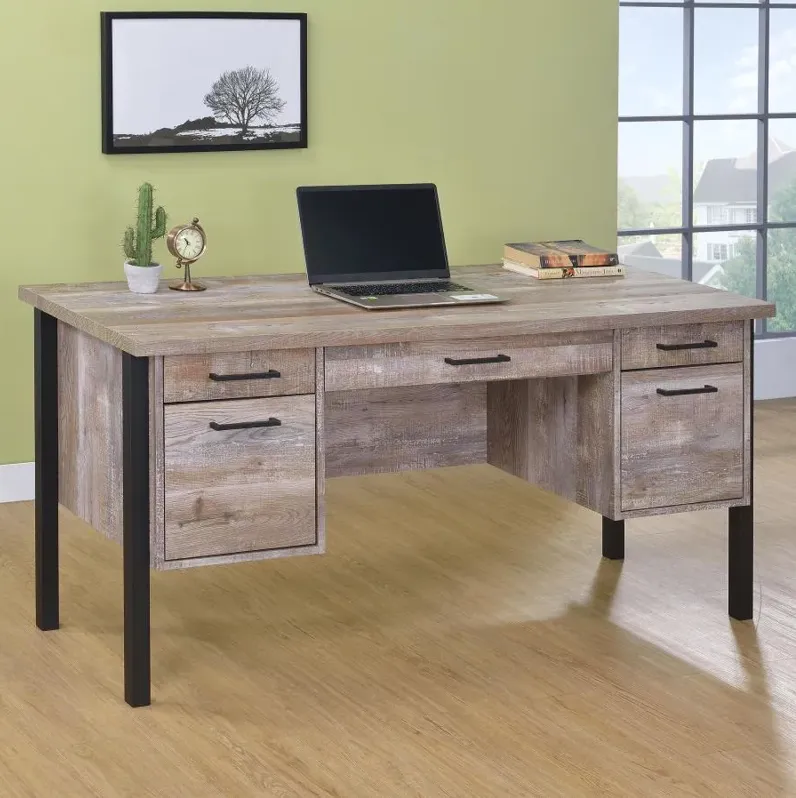 Abingdon 4-Drawer Office Desk Weathered Oak