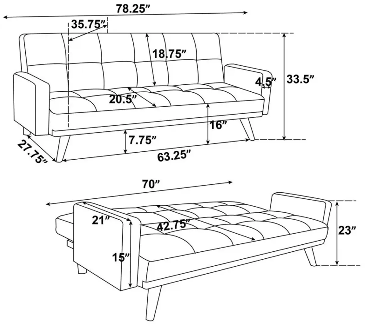 Kourtney Upholstered Track Arms Covertible Sofa Bed Terracotta