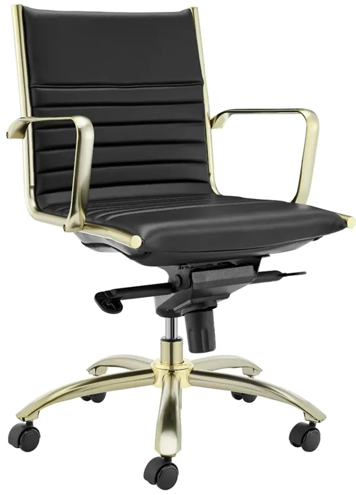 Dirk Low Back Office Chair in Black with Matte Brushed Gold Base