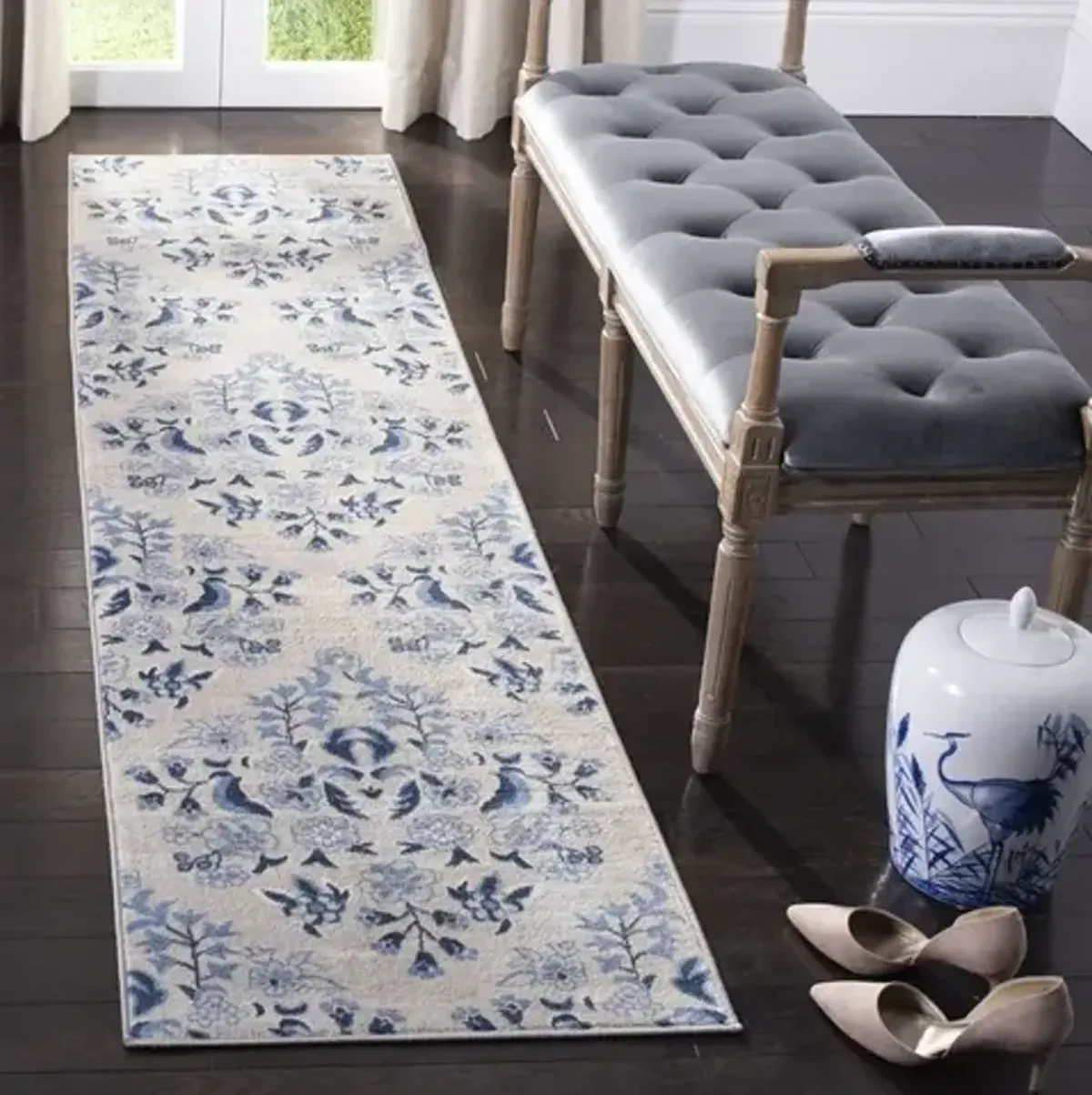 Brentwood 856 Cream / Blue 2' X 8' Runner Powerloomed Rug