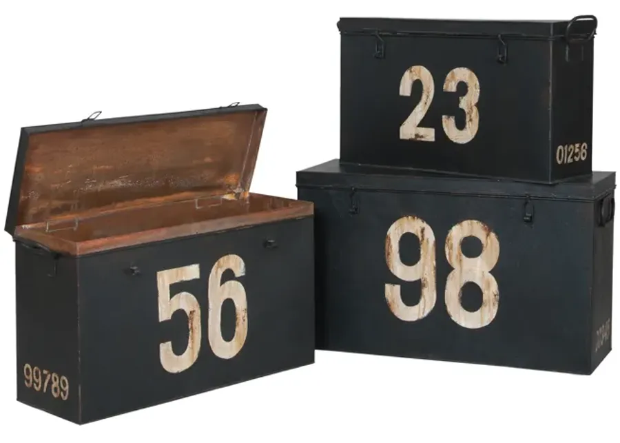 Antique Tin Boxes In Signature Black With White Graphics - Set of 3